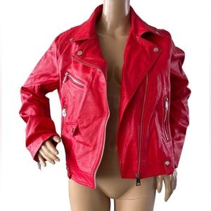 DIASHINY Faux Leather Jacket Cropped Zip Up Moto Biker